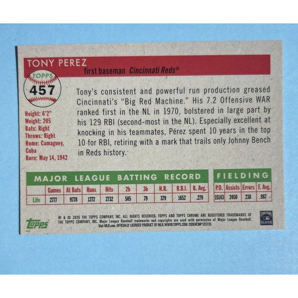 2025 Topps Chrome Platinum-#457 Tony Perez Topps Logo Ser /499